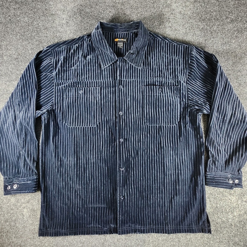 VTG 90's Godbody Velvet Navy‎ Blue Corduroy Button-up Shirt Men's 2XL Y2K EUC